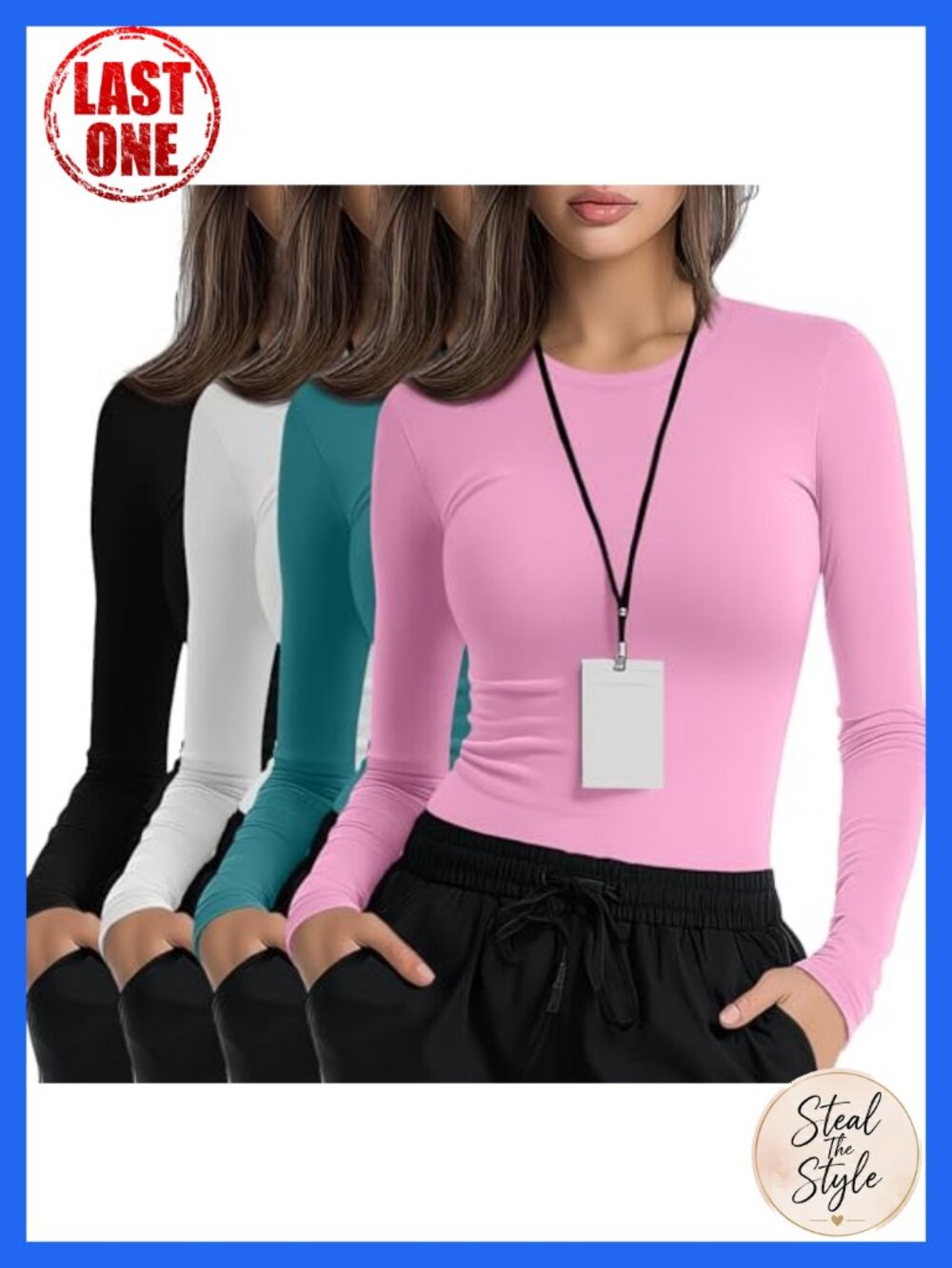 Women's 4 Pack Underscrub Long Sleeve Crew Neck Slim Fit Medical Tops Nurse